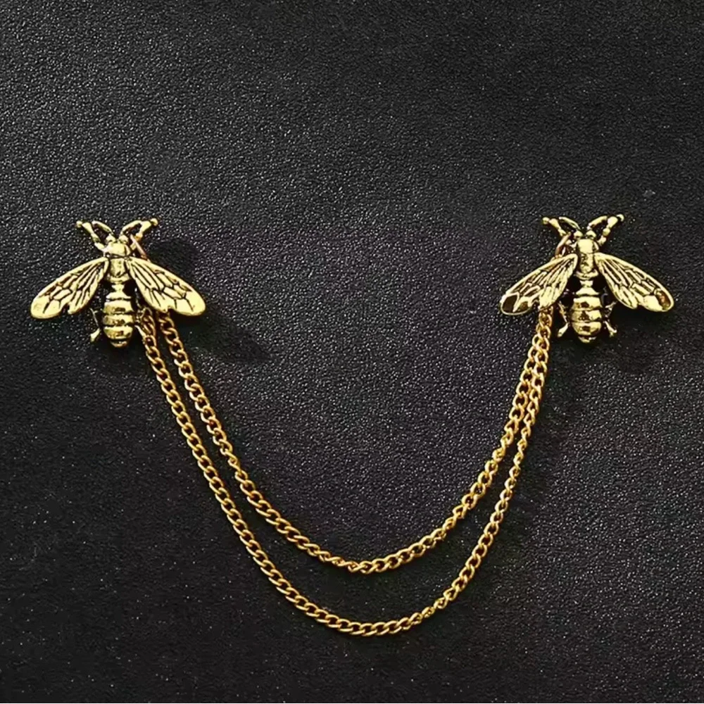 Men’s Bee Vintage style Brooch Pins Chain Bee brooch